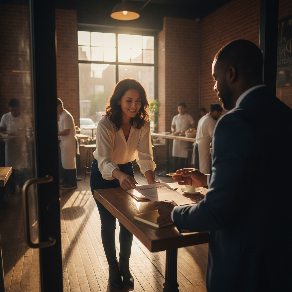 Attorney and client examining contract terms and legal obligations