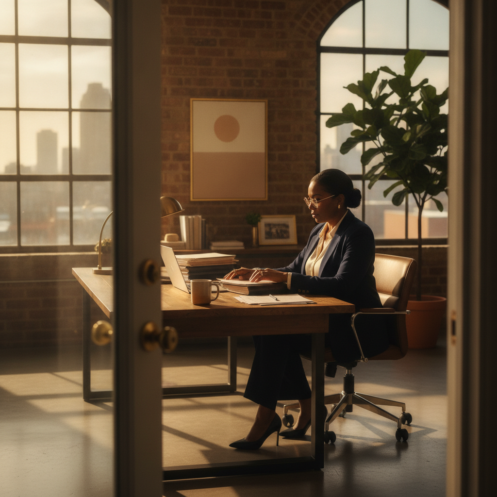 Small business attorney reviewing contracts and legal documents
