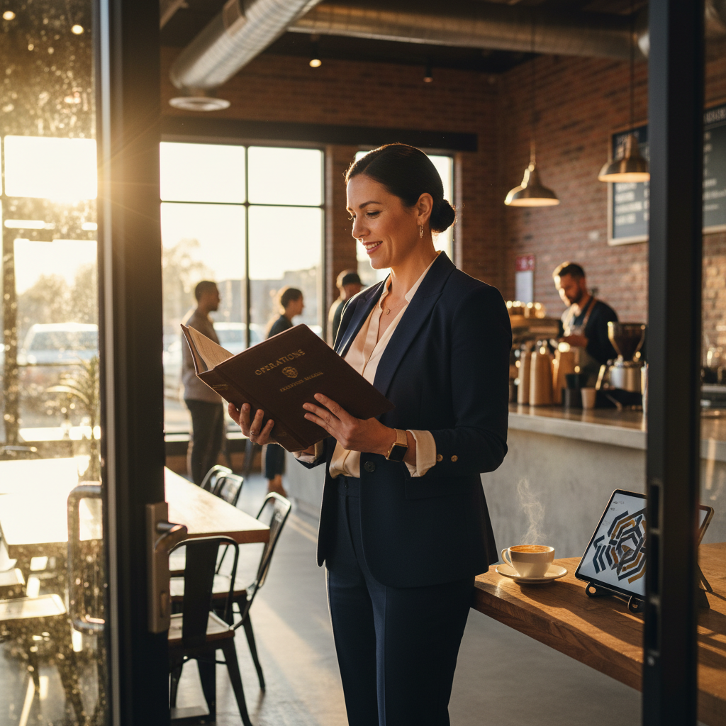 Veteran franchise owner reviewing standard operating procedures