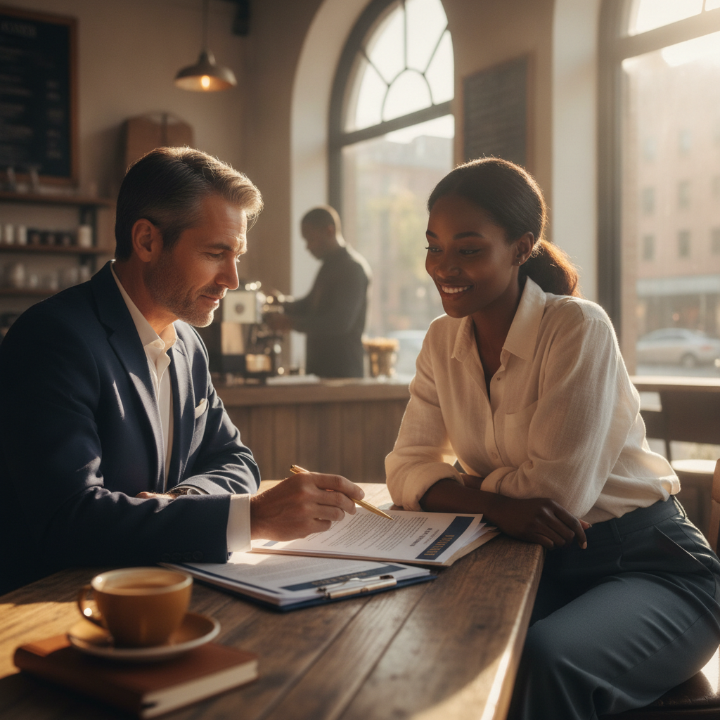 Small business owner consulting with attorney about legal requirements