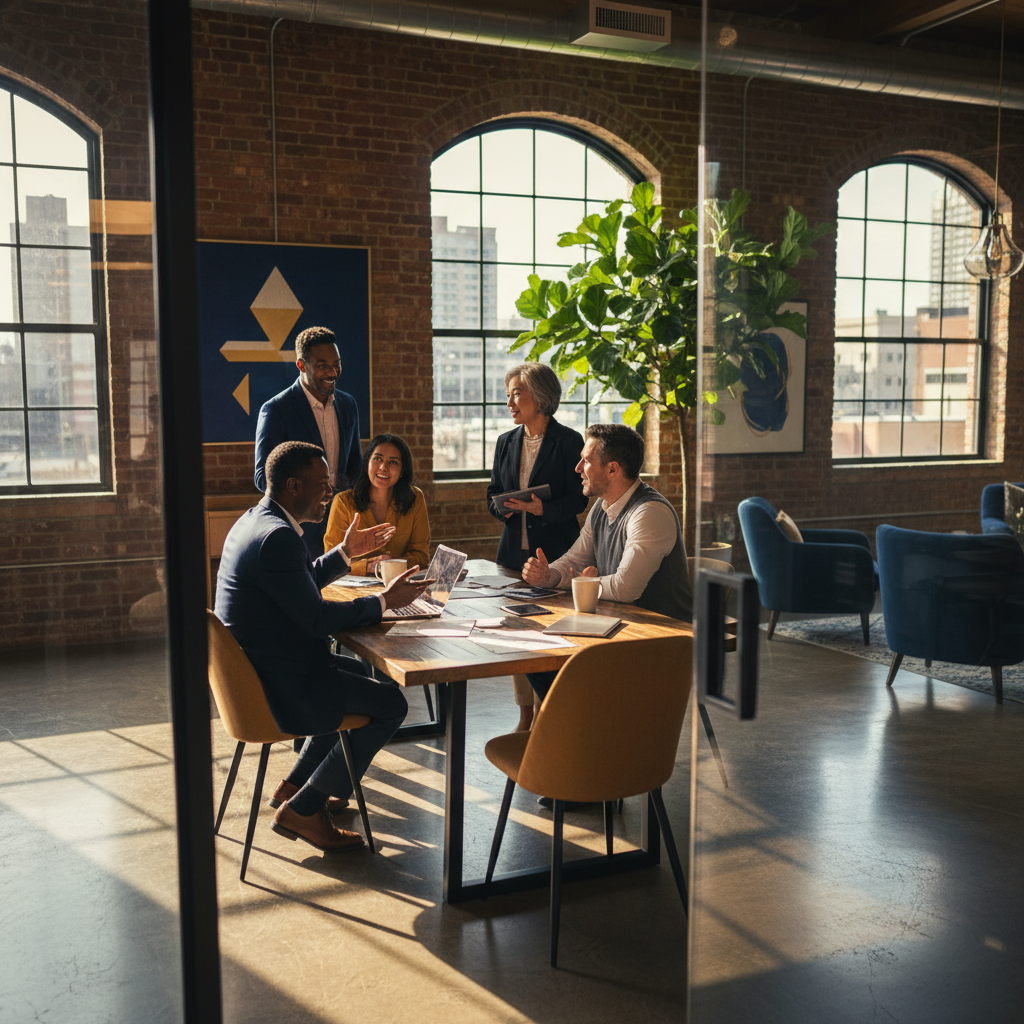 Senior care franchise owner conducting team meeting