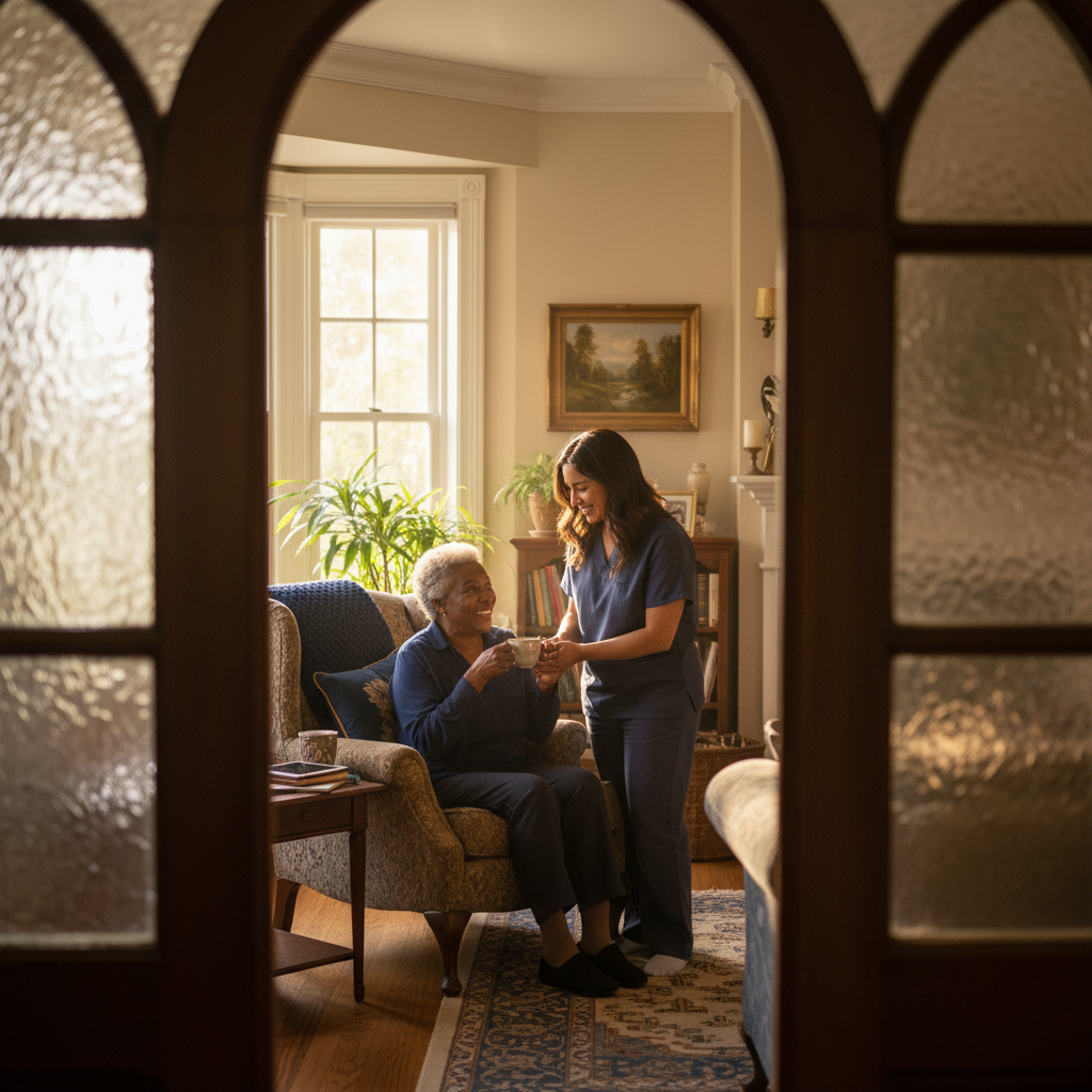 Professional caregiver providing in-home senior care services