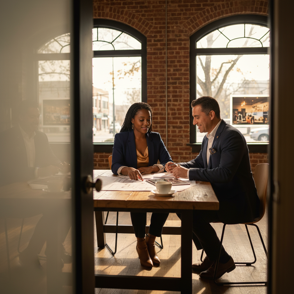 Veteran meeting with financial advisor to discuss franchise financing options