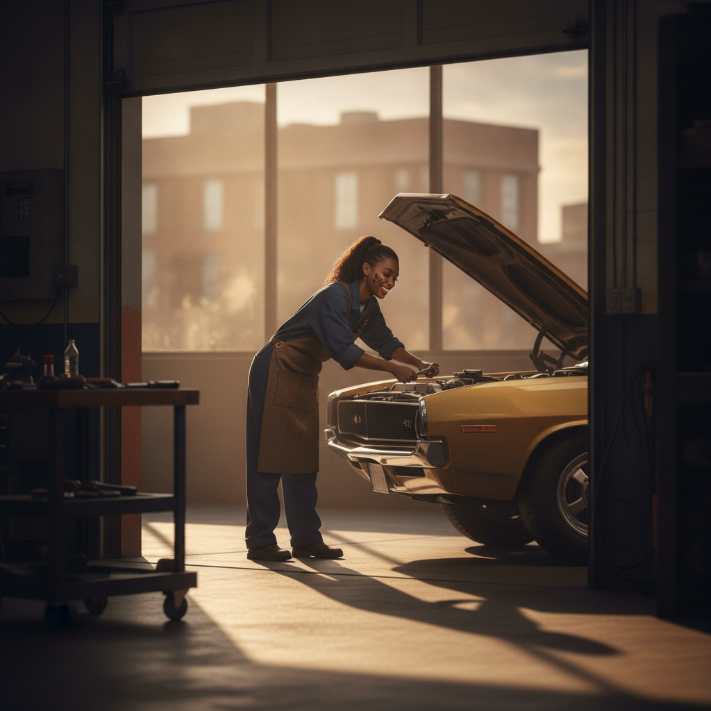 Auto repair technician servicing customer vehicle during economic uncertainty